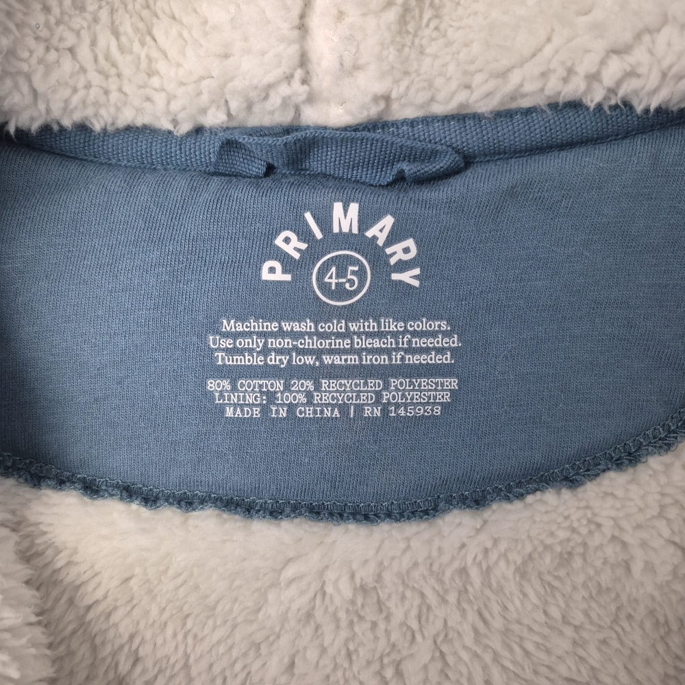 Primary Kids Sherpa-Lined Full Zip Hoodie | Slate Blue | Size 4-5 - Picture 5 of 12